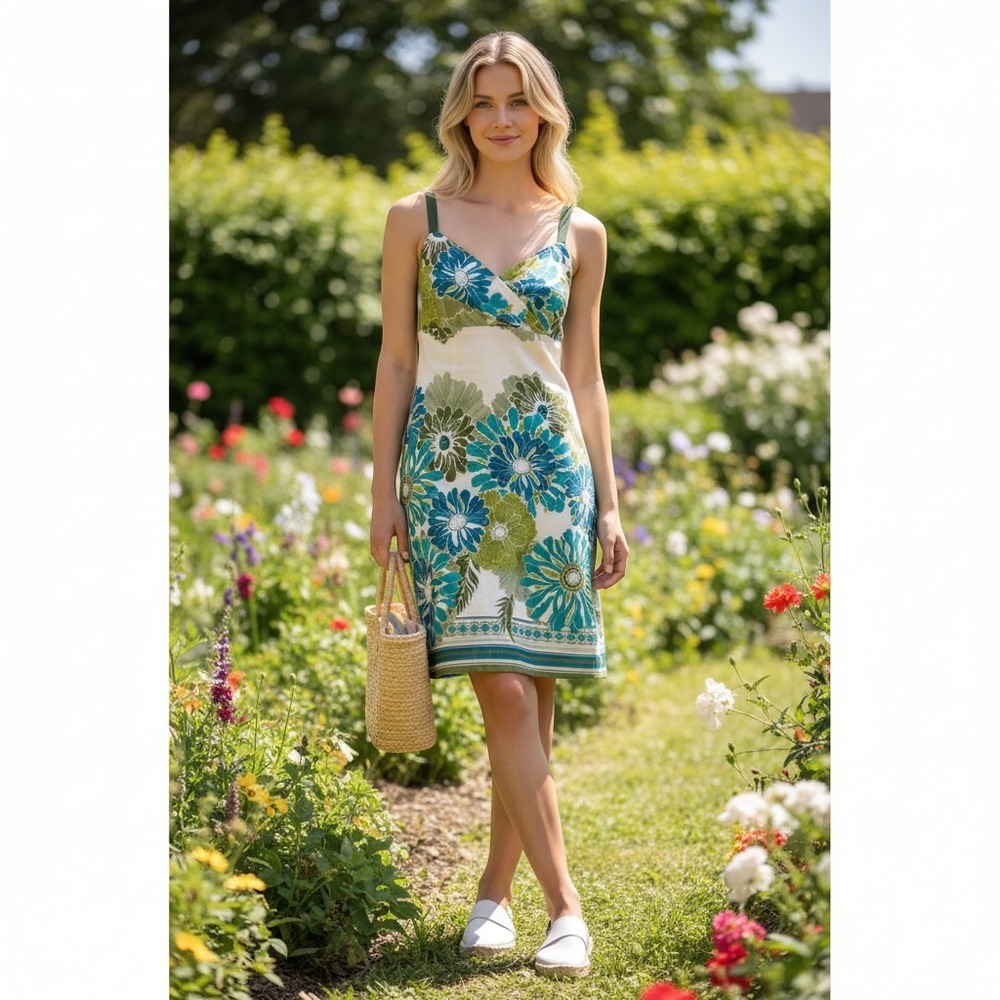 Ann Taylor Petites Floral Cotton Sheath Dress 4P Retro Tropical Vacation